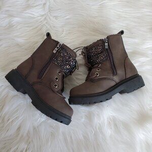 Blue Girls' Brown Glitter Strap Zip Lace Boots SZ 6